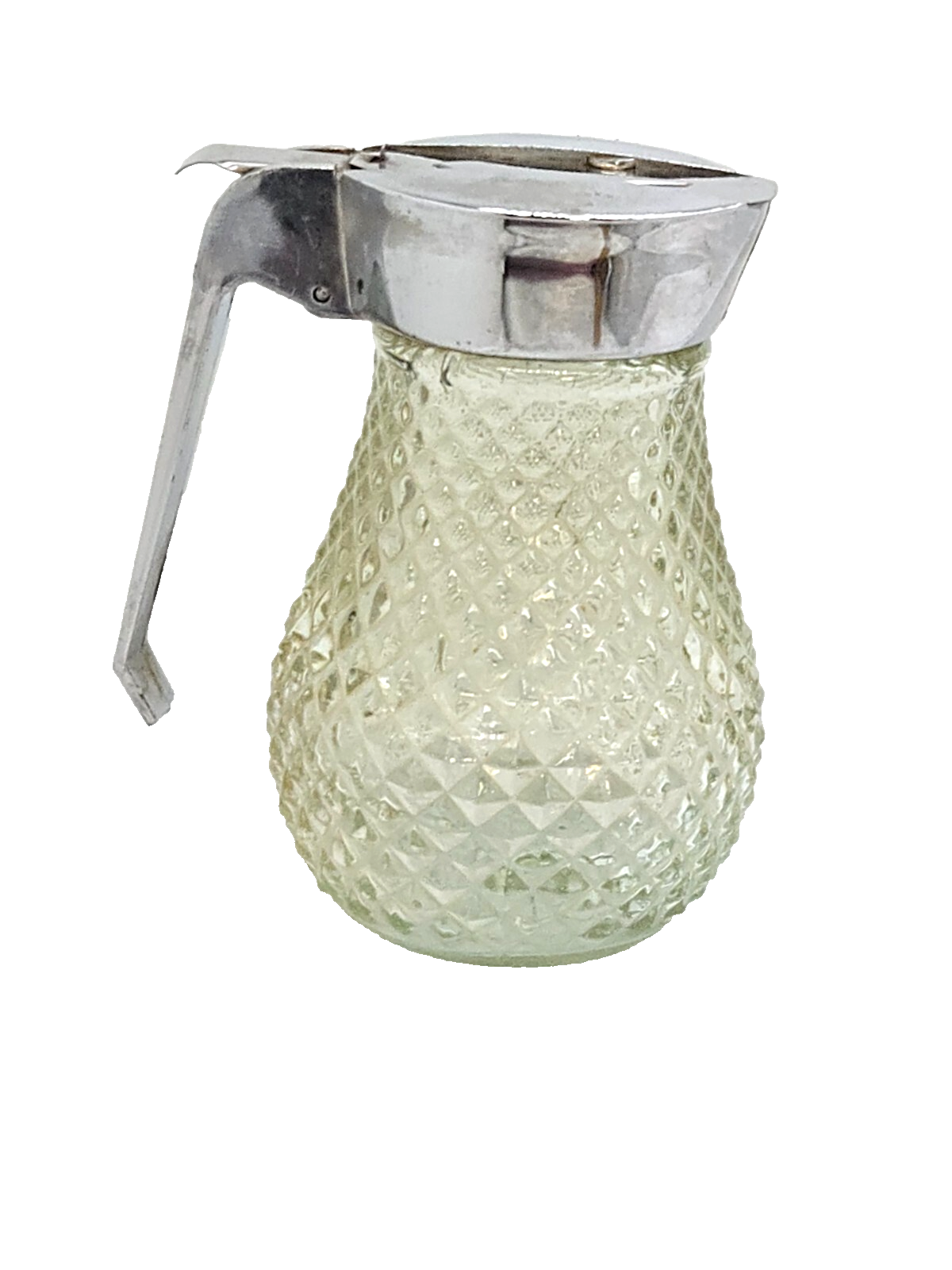 Vintage Diamond Cut Glass Syrup Dispenser 4.5 Inch