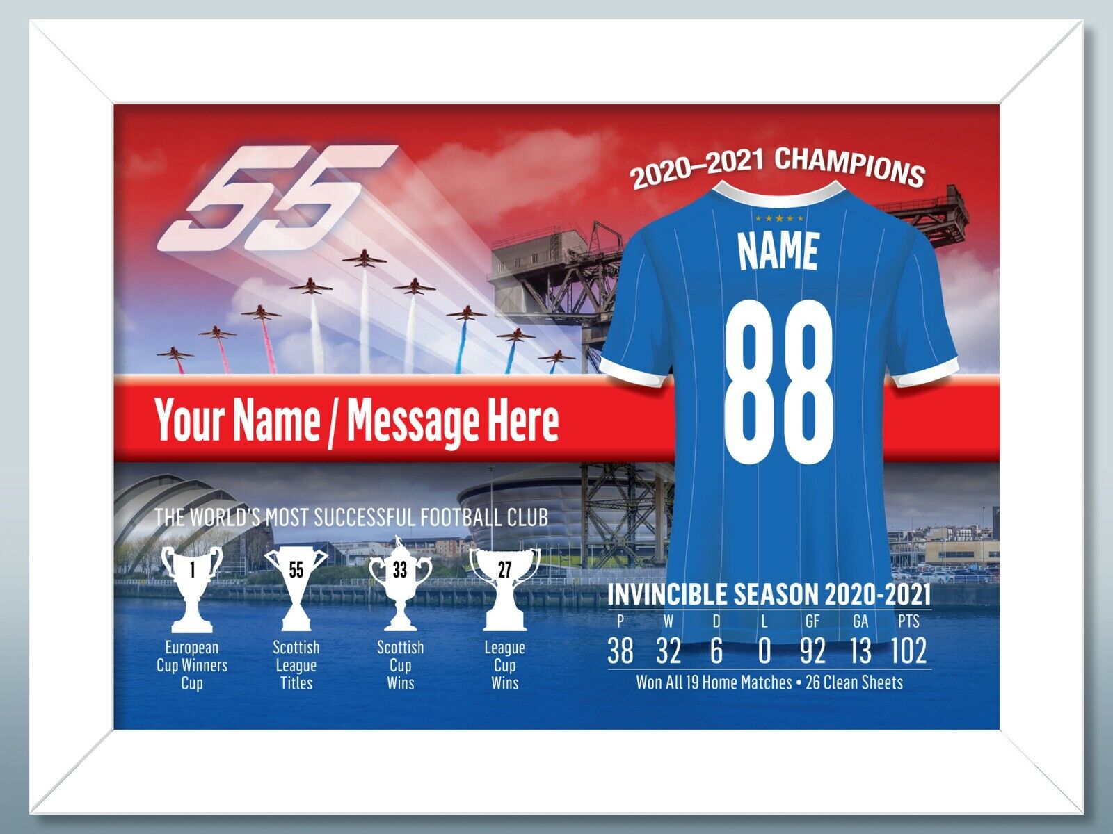 Rangers Football Fan Personalised Framed Print - Option D