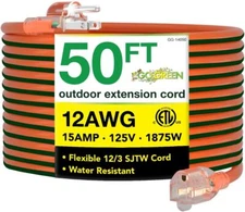 GoGreen Power (GG-14050) 12/3 50’ SJTW Outdoor Extension Cord, Lighted...