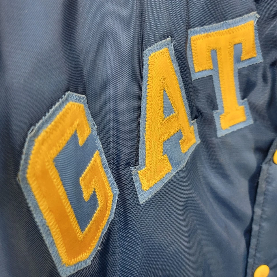 Vintage Howe Gators 60 Bomber Varsity Jacket XL Satin  Blue Yellow 90's Made USA - Image 3 of 4