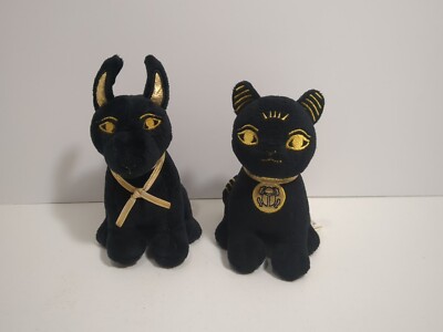 Egyptian Gods Anubis Jackal Dog And Bastet Cat Plush Toys Set Of 2 Pre-owned 