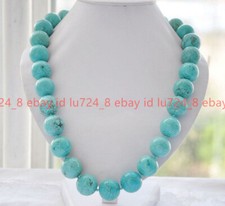 18" Fashion Women's 12mm Genuine Natural Blue Turquoise Gemstone Beads Necklace