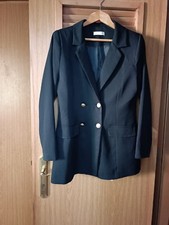 Women solid Black Fully Lined Blazer double Breasted Size 40 with Shoulder Pads
