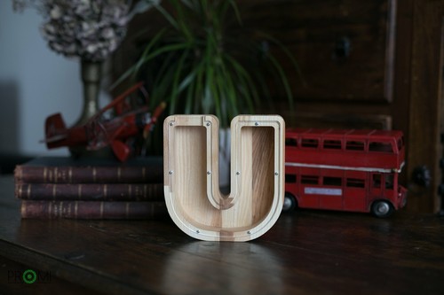 Wood Letter Piggy Bank Handmade Personalized Money Box Wood Coin Saving Medium - Picture 26 of 29