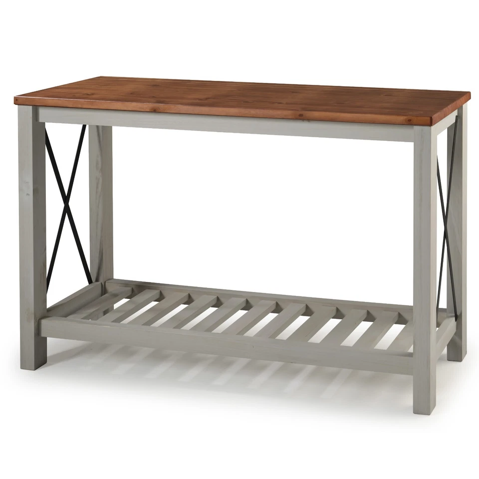Cottage Sideboard Hall Table Console Grey Solid Pine Walnut Top H81xW132xD36cm - Image 4 of 4