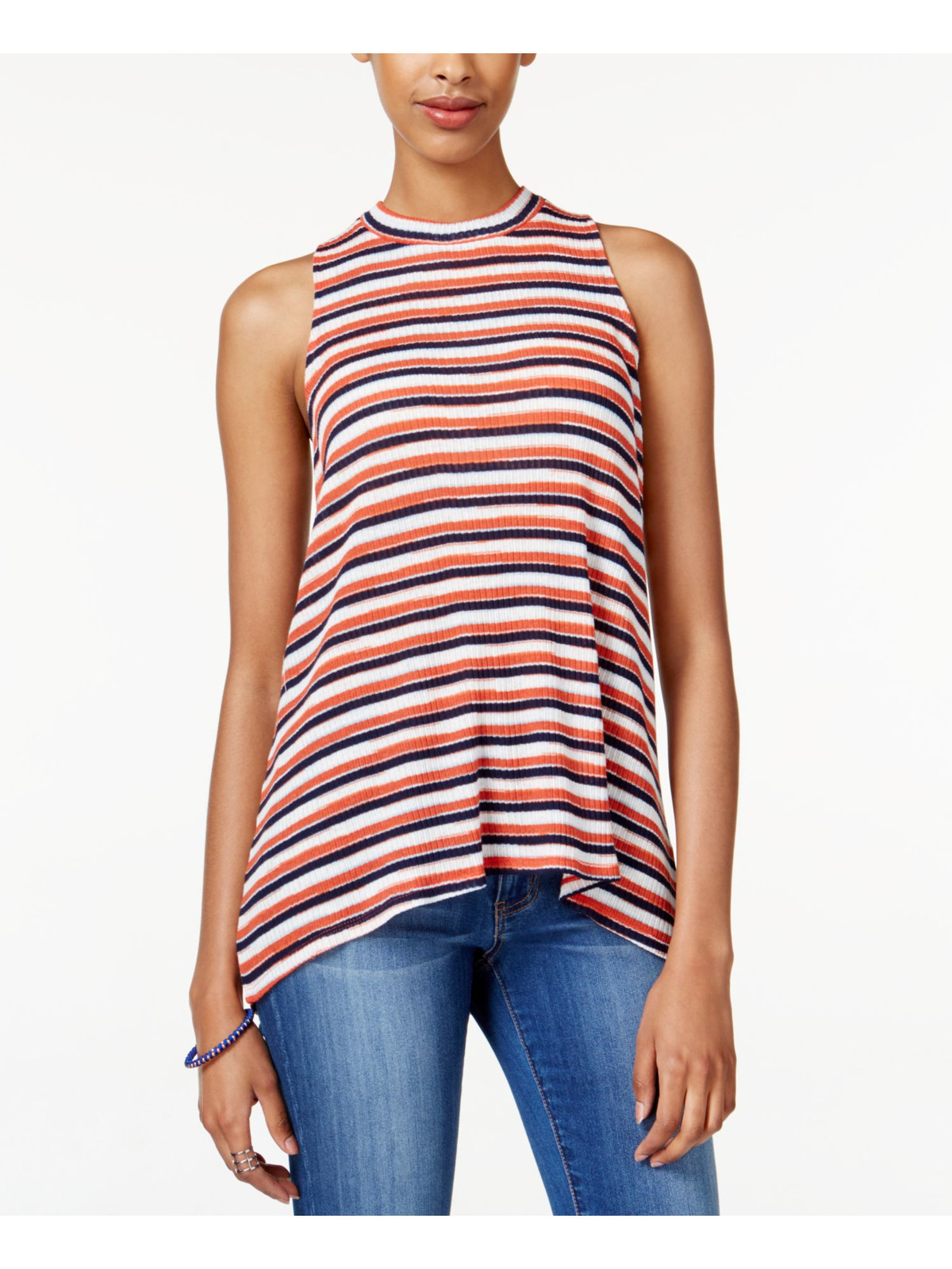 ALMOST FAMOUS Womens Burgundy Striped Sleeveless Crew Neck Top XS