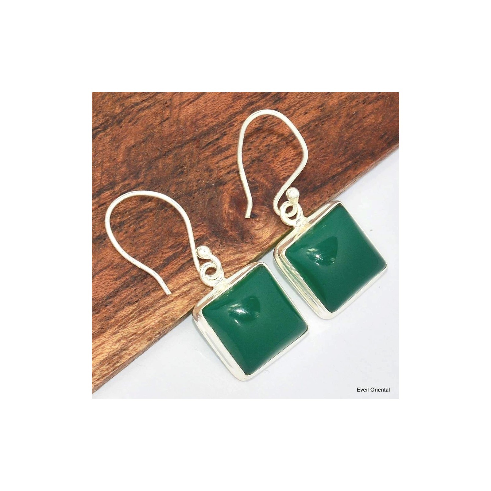 Boucles d'oreilles carrées Onyx vert KC92.2 pour femme