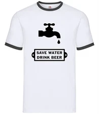 Save Water Drink Beer - Mens Ringer - Lager Ale Funny Pub Drinking Beers