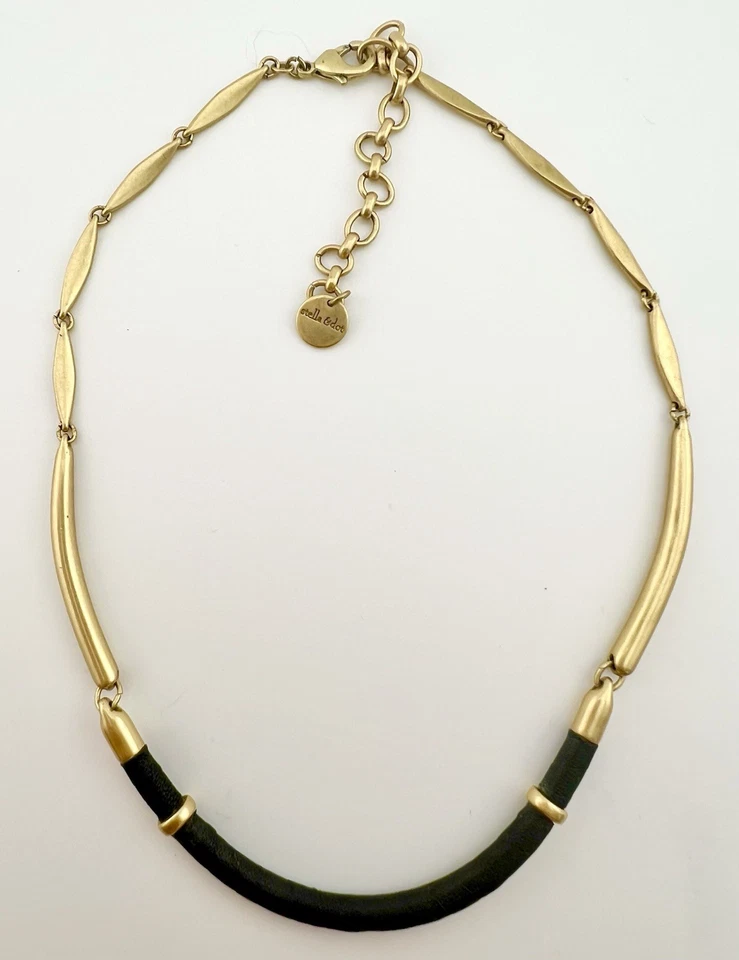 "Collar gargantilla Stella and Dot cuero tono dorado firmado 17""" Foto 4 de 4