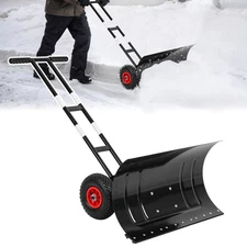 Snow Shovel with Wheels 29" Metal Snow Removal Pusher Snow Plow for Driveway