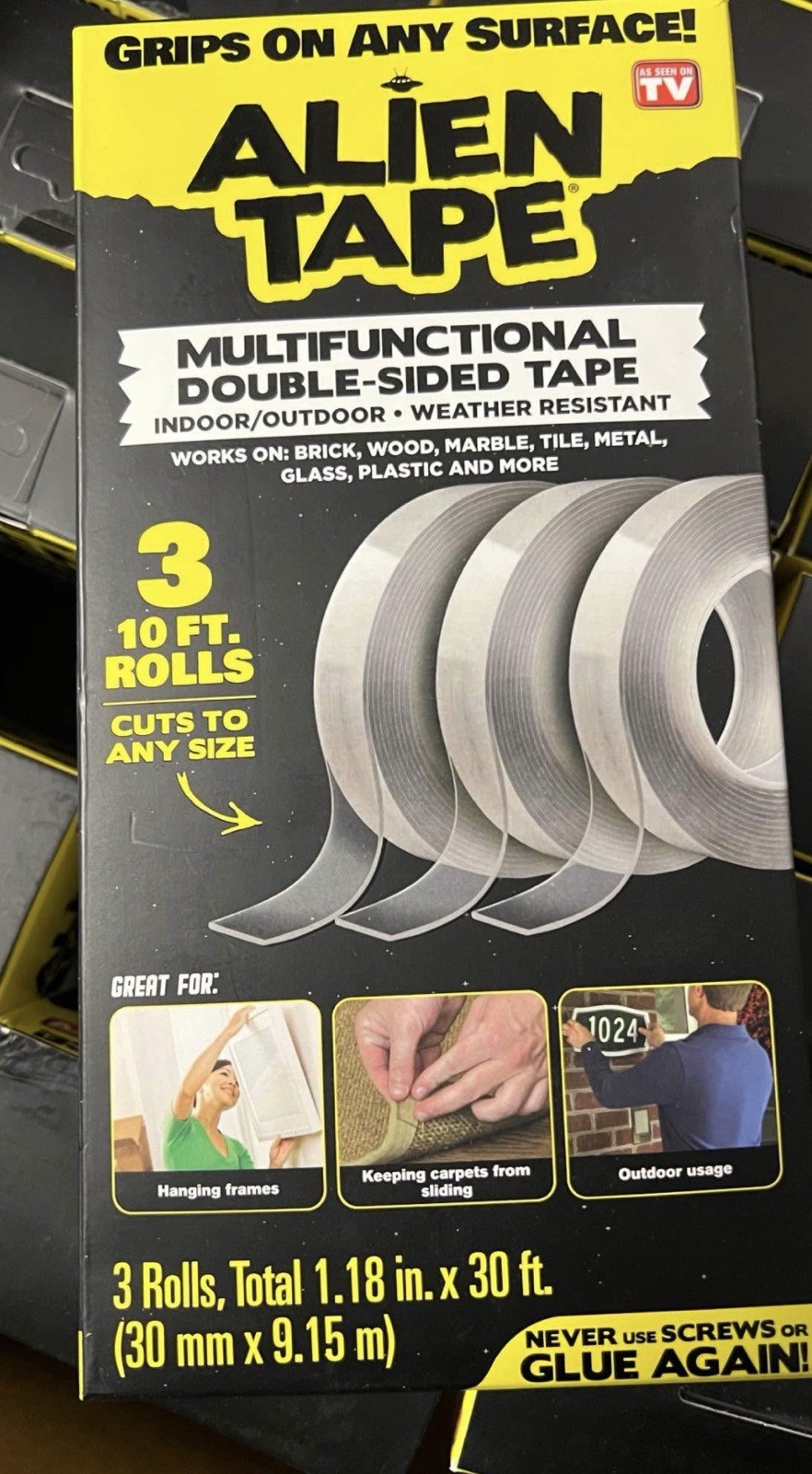 Set of 2 - Alien Tape Double Sided Tape Heavy Duty 3 Rolls of 10 Ft.