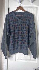 Consensus Sweater Men L Gray Geometric Abstract Argyle Grandpa Vneck Knit VTG