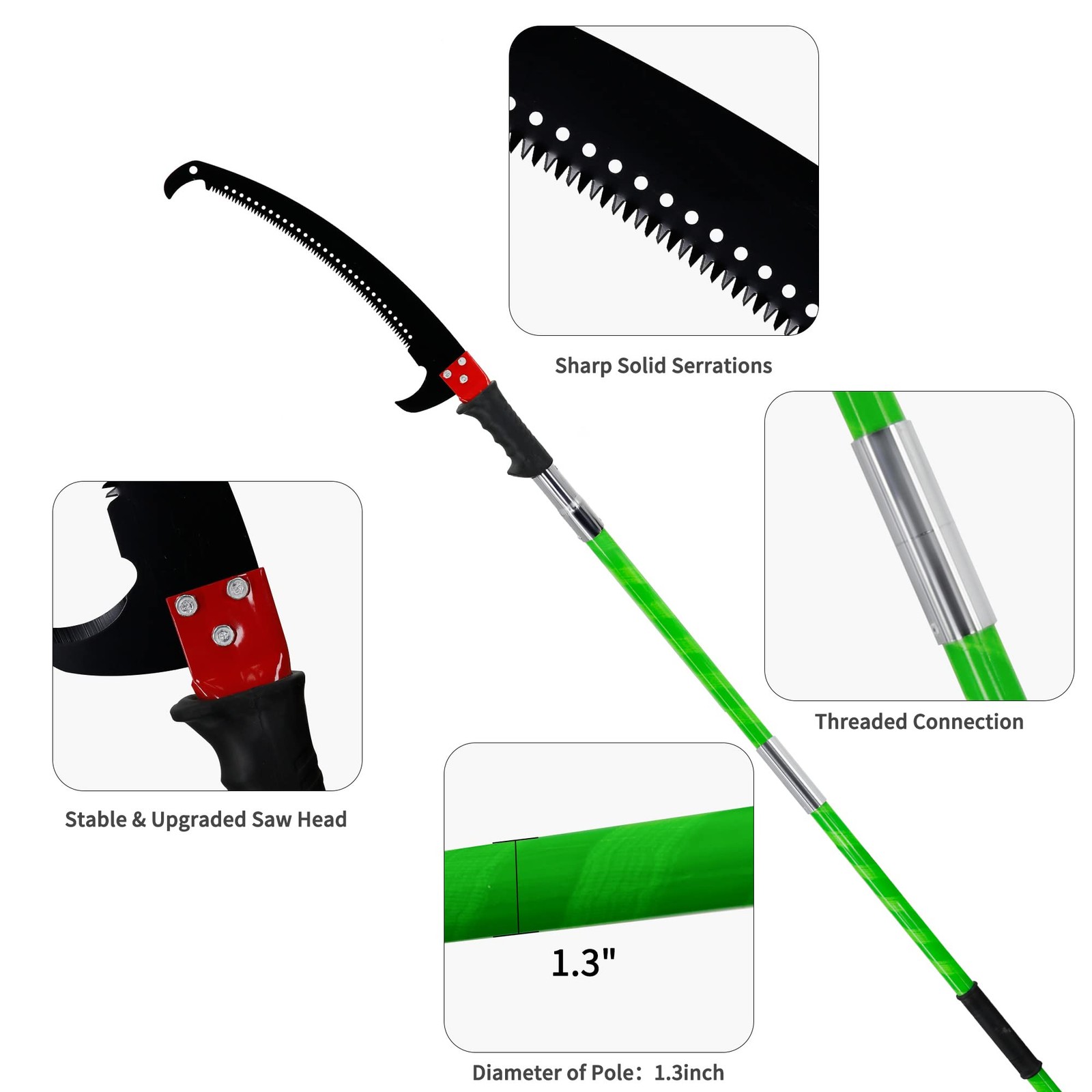 26 Feet Tree Pole Pruner Manual Branches Trimmer Extension Cut Tree Branch Ga...