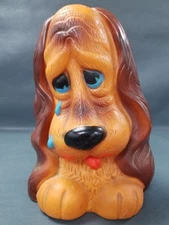 VTG 1973 Russ Berrie USA Sad Dog Puppy Vinyl Coin Bank w/ Trap Door