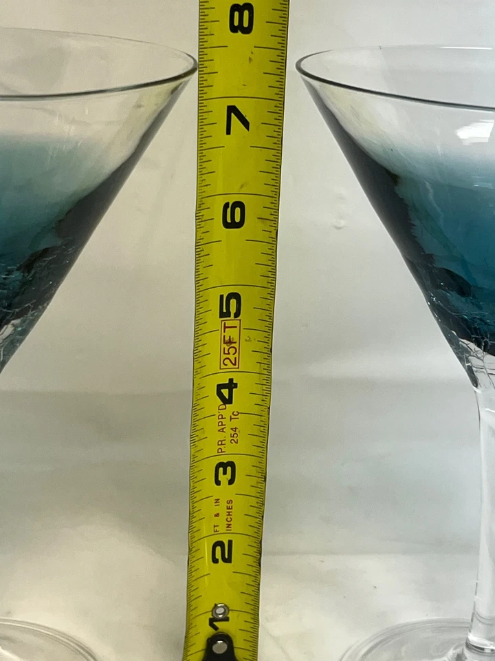 Pier 1 Juego de 2 Vasos Martini Claros Crackleados Azul Teal 8 OZ Soplados a Mano Foto 4 de 4