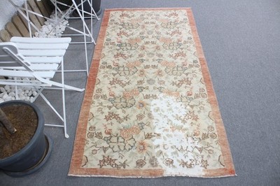 Turkish Vintage Rug, 3,2x6,3 ft Rug, Brown Blue Oriental Wool Rug