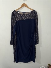 Chaps Blue Lace Long Sleeve Ruched Sheath Evening Dress Fancy Sz 22w