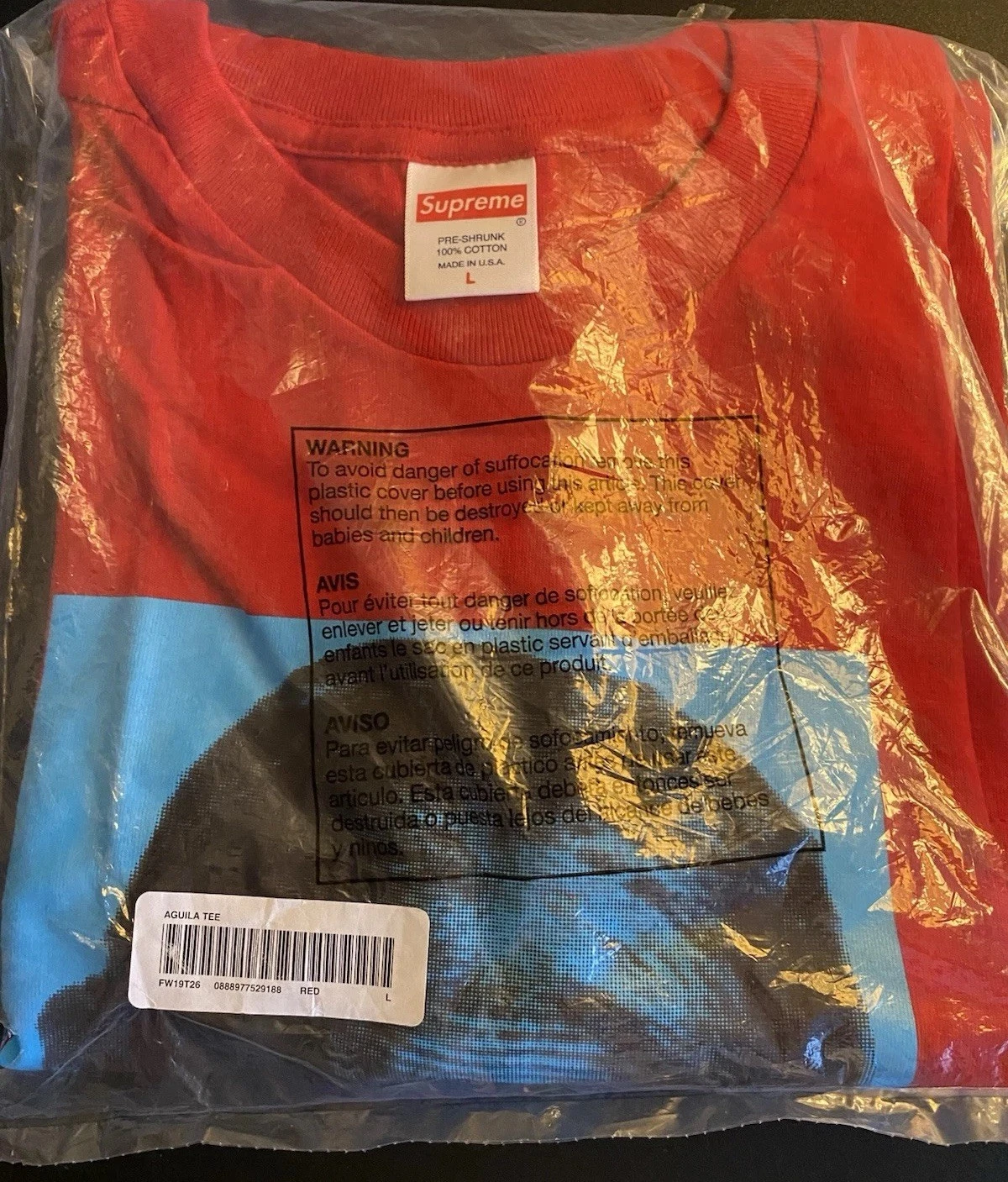 T shirt rouge FW19 Supreme Aguila taille L grand neuf