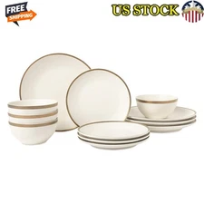 12-Piece Stoneware Dinnerware Set Service Four Elegant Durable Ceramic New