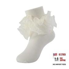 Girls Ruffle Socks Toddler Girl Frilly Dress Socks Double Lace 4-6 Years Beige