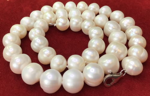 Collana di perle barocche naturali molto grandi vintage chiusura in argento sterling - Foto 4 di 4