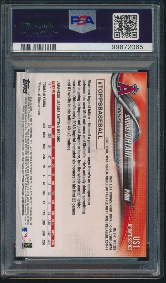 PSA 10 SHOHEI OHTANI 2018 TOPPS ACTUALIZACIÓN PITCHEO CAMISETA ROJA LA ANGELS RC gema como nueva Foto 2 de 2