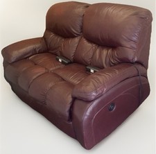 Burgundy Red Leather Electric Footrest 2 Seater Sofa - Can Deliver