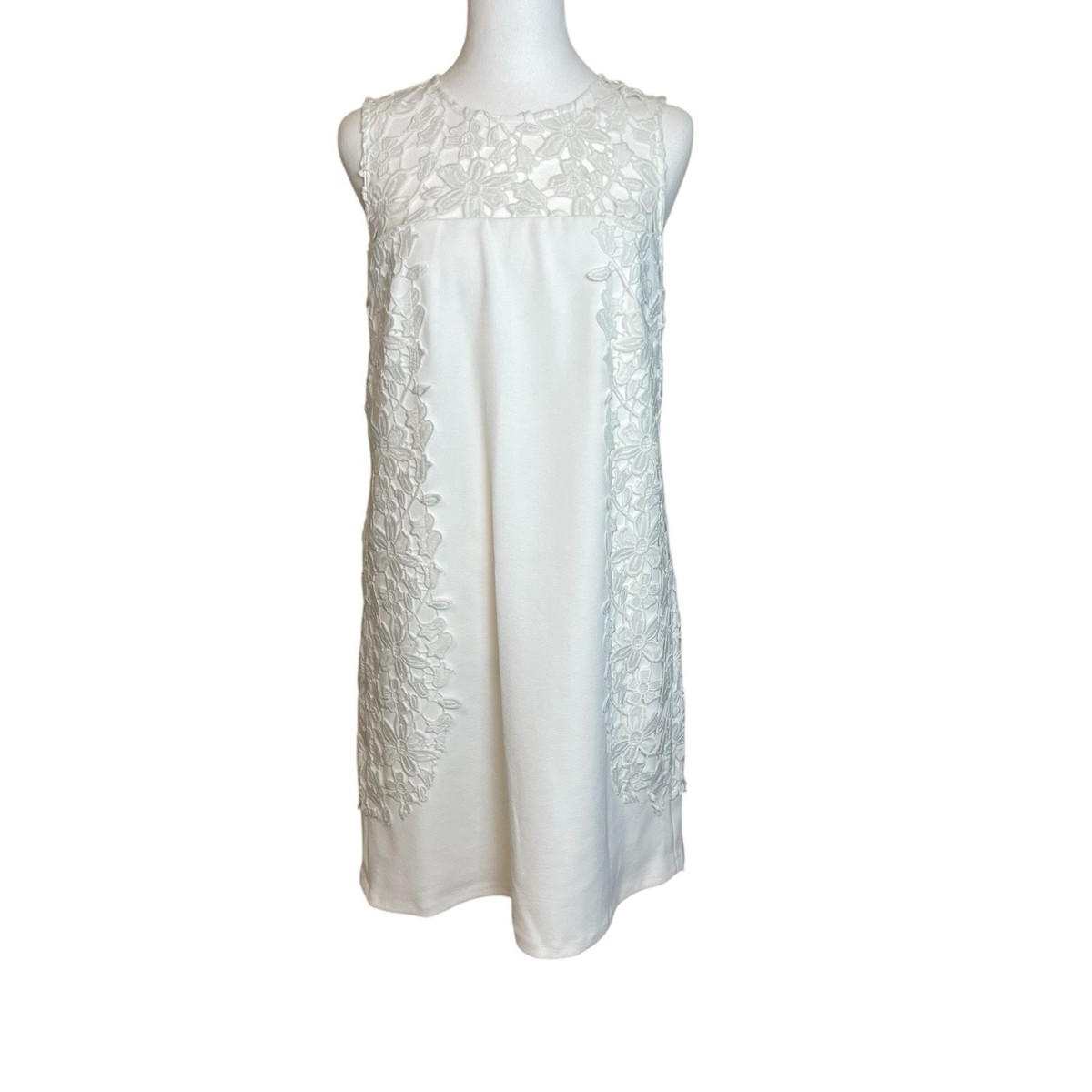 Nanette Lepore Crocheted Lace Yoke Sheath Dress Size 6 White Sleeveless  Bridal