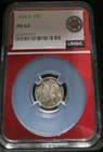 1918 D SILVER UNITED STATES MERCURY DIME NGC MINT STATE 64 Red Core