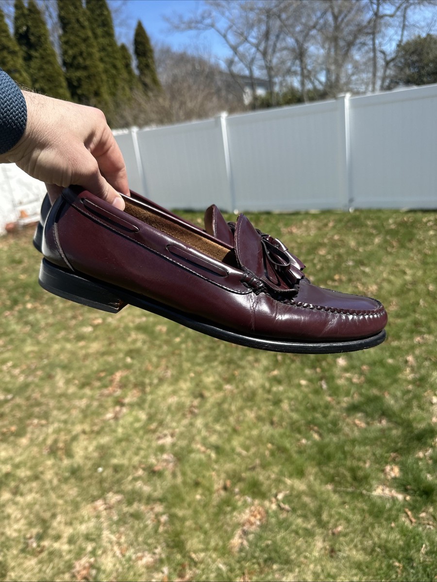 ll bean mens size 9.5 shoes burgundy leather slip on tassel comfort work loafers LL Bean Burgundy Tassel Leather Penny Loafers Mens Dress  main image 2