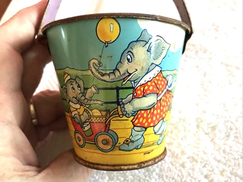 1940’s J. CHEIN MADE FOR STOVER CANDIES VINTAGE BOARDWALK SAND BUCKET & SHOVEL