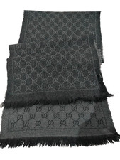 GUCCI women's Scarf shawl Stole lana vergine 100 Made in Italy GG Gray black