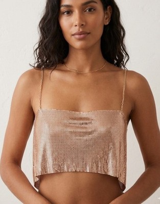 DA VEAMOR Rose Gold Chainmail Crop Top Coachella Festival Boho Rave S M L XL