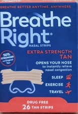 Breathe Right Nasal Strips Extra Strength Tan 26pc Stop Snoring Sleep Exercise