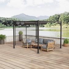 Outdoor Dark Grey Pergola Retractable Canopy Single-Side Fence Patio Sun Shelter