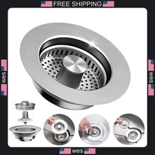 Stainless Steel 3-in-1 Kitchen Sink Drain Strainer Pop Up Stopper Anti-Clog