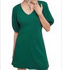 Anthropologie Velvet By Graham & Spencer Emerald Green Puff Sleeve Dress Sz M