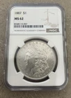 1887-P  $1  MORGAN SILVER DOLLAR PHILADELPHIA MINT STATE NGC MS62 Blast White