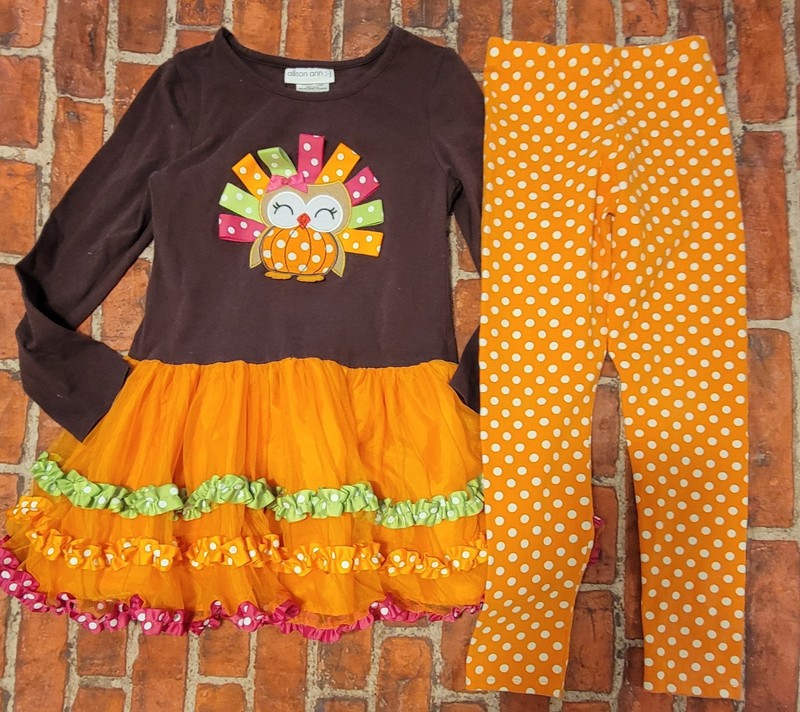 Allison Ann Girls Turkey Thanksgiving Set Sz 7