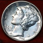 1944 Mercury Dime Silver Circulated Uncertified Gem BU US Coin