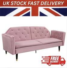 2 Seater Velvet Sofa Pink Tufted Convertible Couch Modern Versatile Settee UK