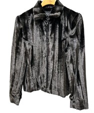 Giancarlo Ferrari Faux Fur Jacket Women’s Black Shiny Zip Up Coat Fully Lined