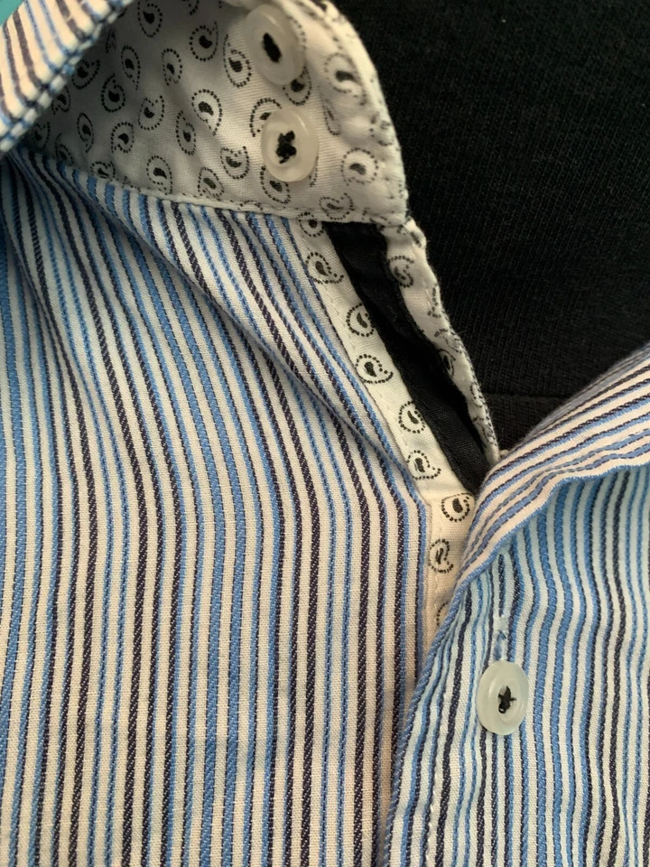 Camisa de vestir Valerio Garati a rayas texturizadas para hombre - talla grande, azul blanco negro Foto 3 de 4