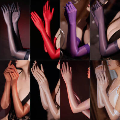 S-XL Sexy Glossy Silky Sheer Gloves 5 Finger Wedding Allure Elegant Long Mittens