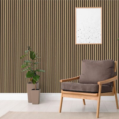 Natur Eiche Akustik Lamelle Wandpaneel 3 Seiten Furnier MDF 3D modern 2400 mm x 600 mm
