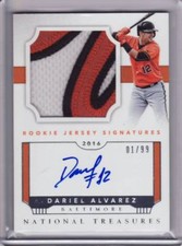2016 National Treasures Dariel Alvarez Rookie RPA 1/99 Patch Orioles Auto
