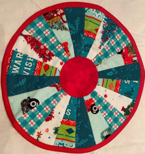 Table Topper Mini Multi-Print Christmas Design Handcrafted 12" Round Quilted