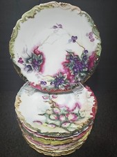Set Of 10 Limoges Hand- Painted Berries Gilt Plates D 8 1/4"