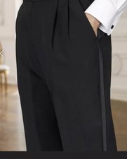 New Black Gianni Tuxedo Pants Wool Non-Adjustable No Hem 39 S Short