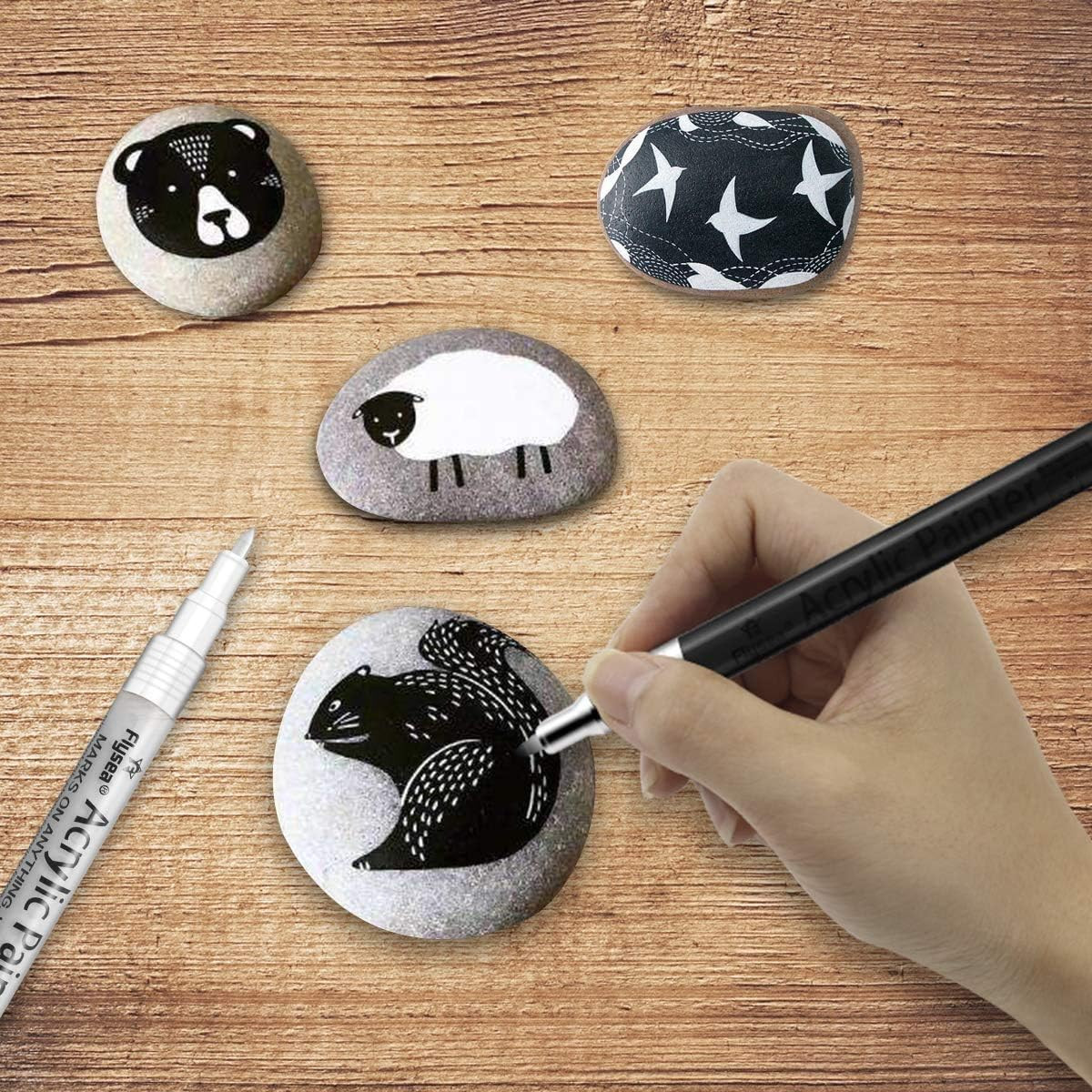 Paint Pens White Black Acrylic Marker 6 Pack, Acrylic Permanent Marker, White Pa